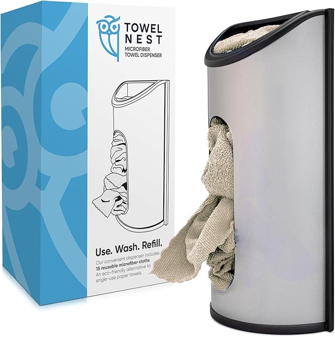TowelNest Microfiber Cloth Dispenser – 15 Reusable Towels