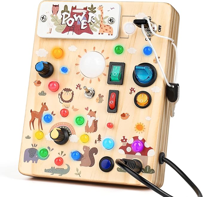 Joyreal Wooden Busy Board with LED Lights